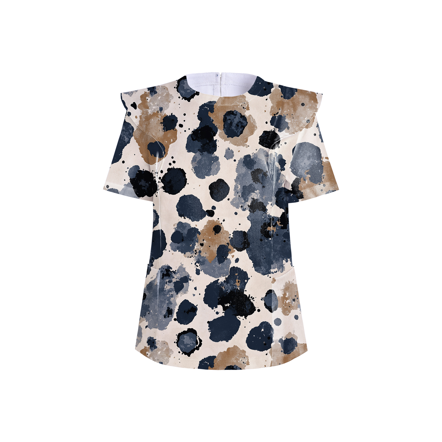 Women's Crew Neck Dark Leopard Printed Scrub Top