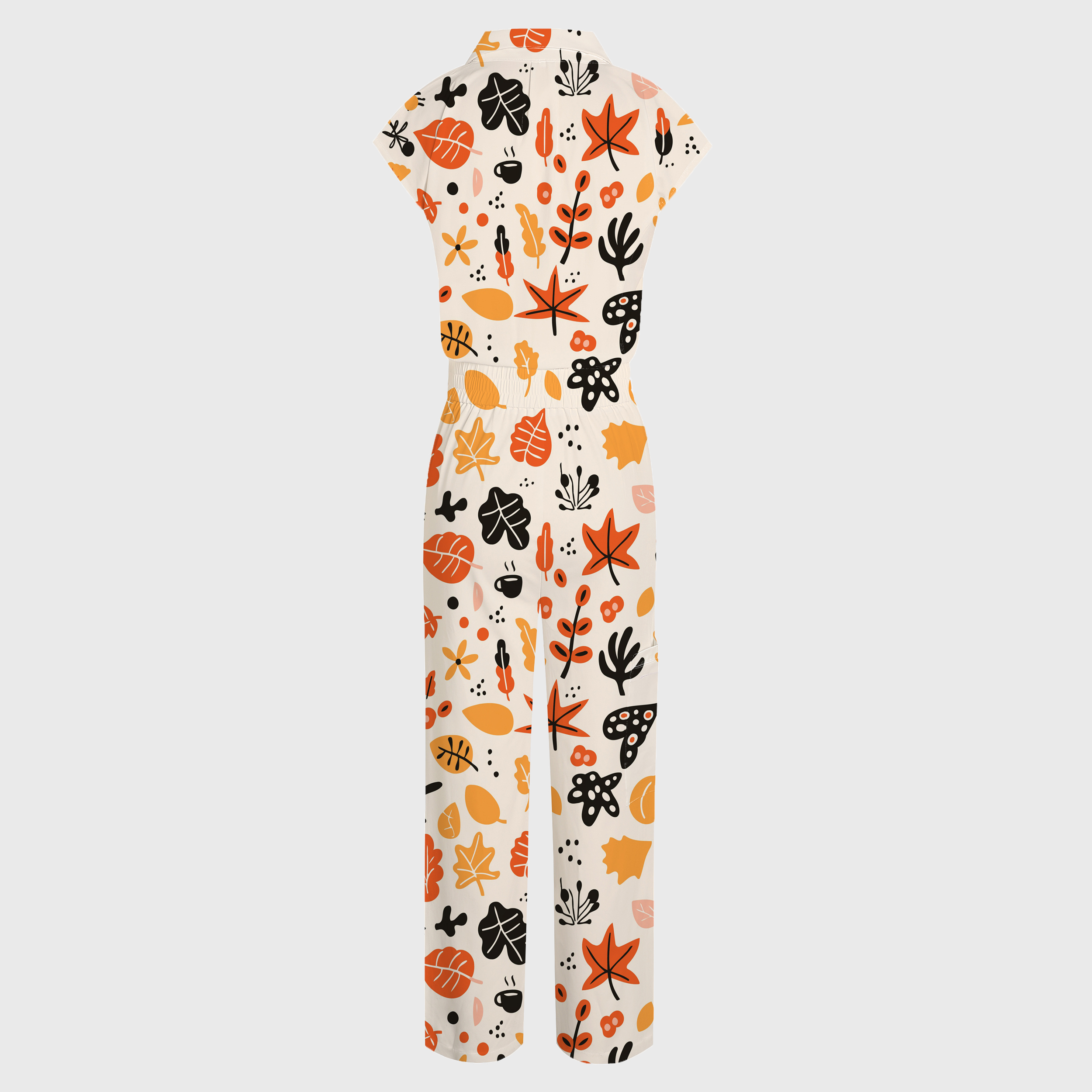 Women's Wide Leg Leaves Printed Scrub Jumpsuit