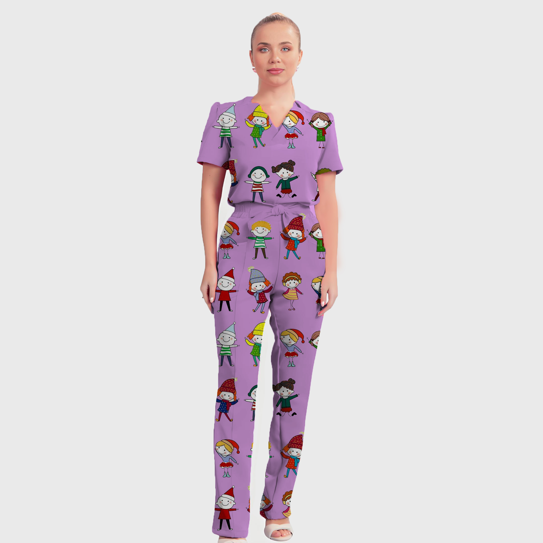 Women's Cute Snowman Pattern Scrub Set ST6194