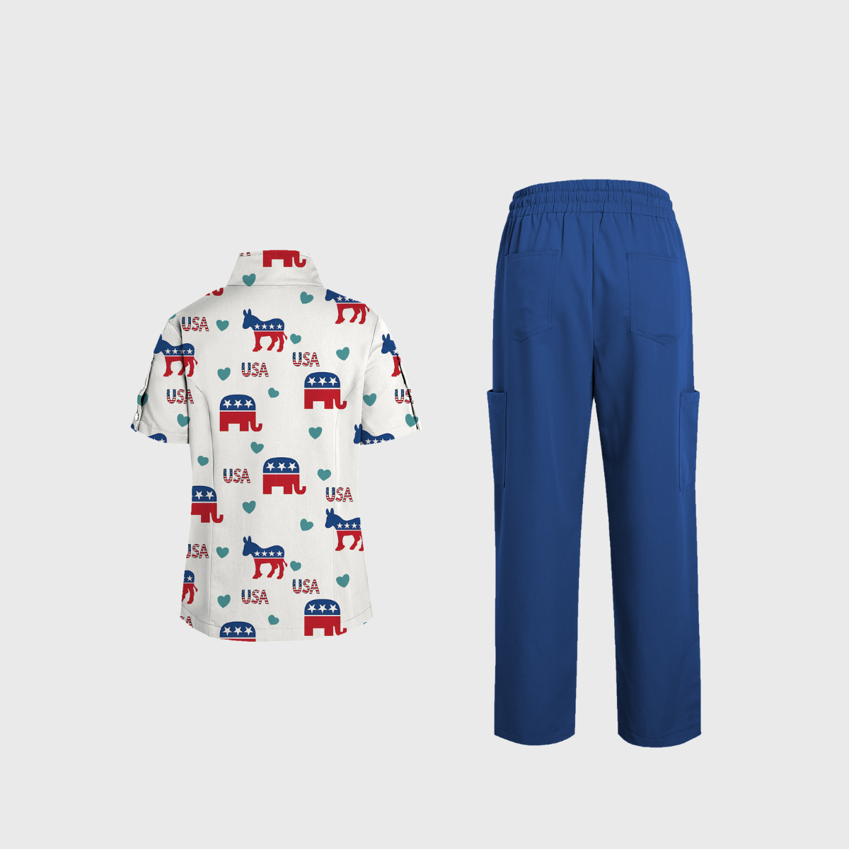 Women's V-Neck Independence Day Printed Scrub Set SI23