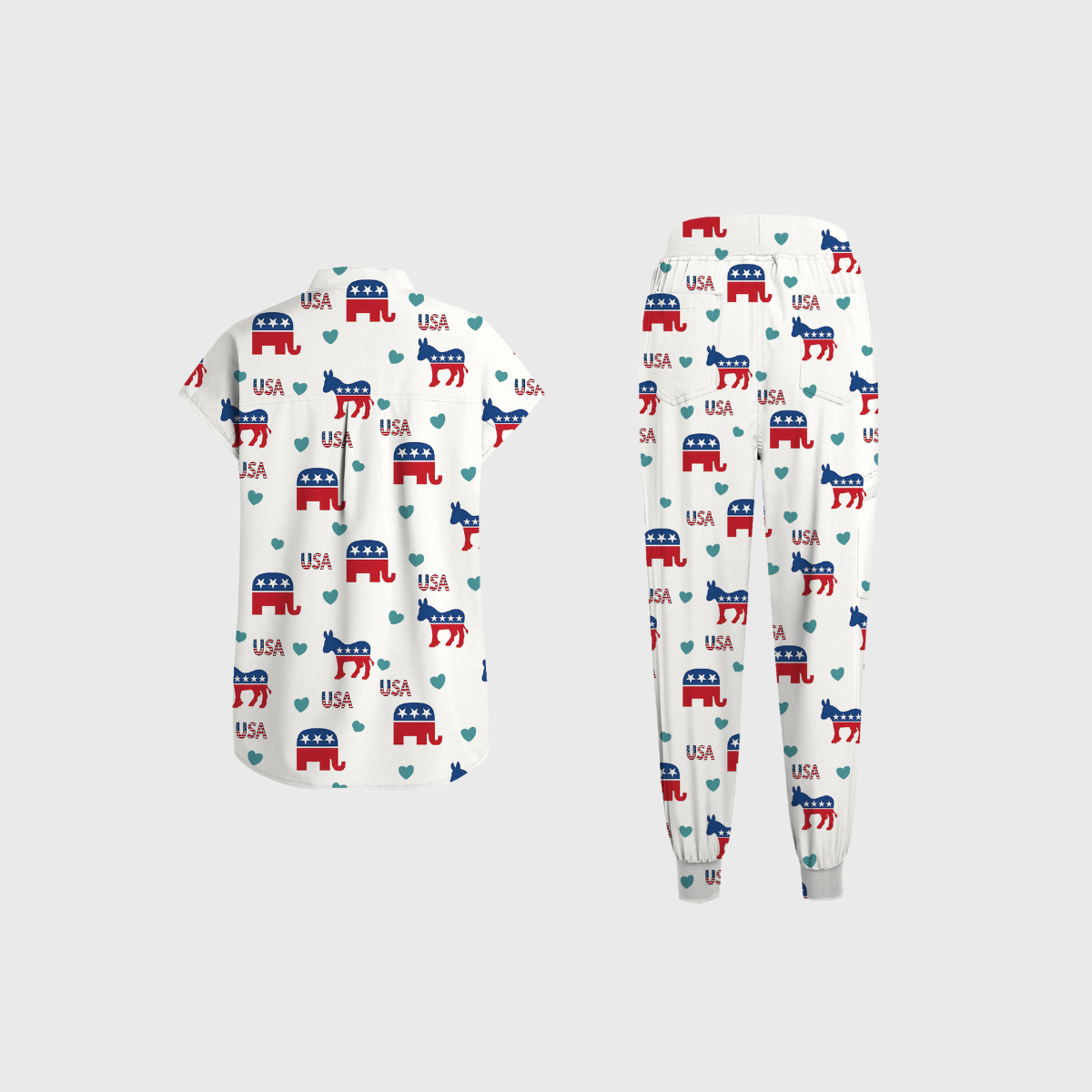 Women's Round Neck Independence Day Printed Scrub Set SI10