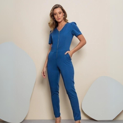 Women's V-neck Puff Sleeve Scrub Jumpsuit