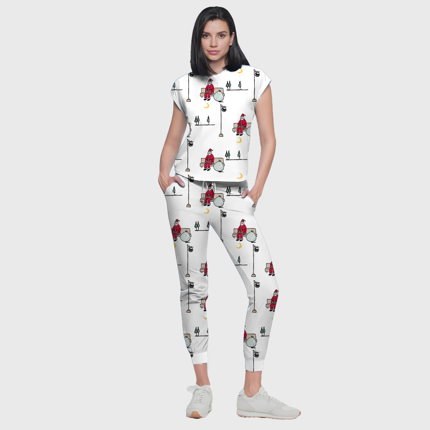 Women's Colorful Santa Claus Pattern Nurse Scrub Set