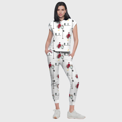 Women's Colorful Santa Claus Pattern Nurse Scrub Set