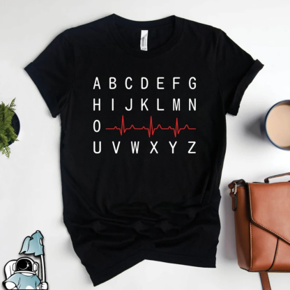 PQRST Nurse Alphabet Heartbeat T-Shirt
