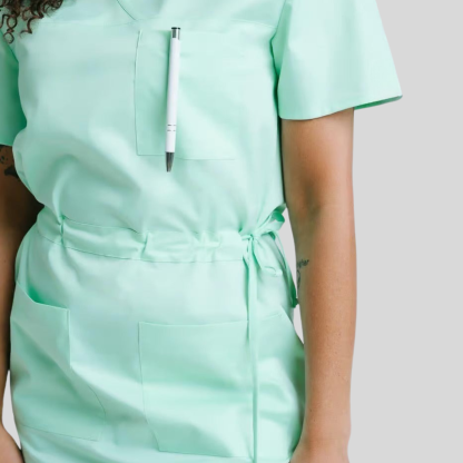 Medical Casual V-Neck Elastic Waist Scrub Dress