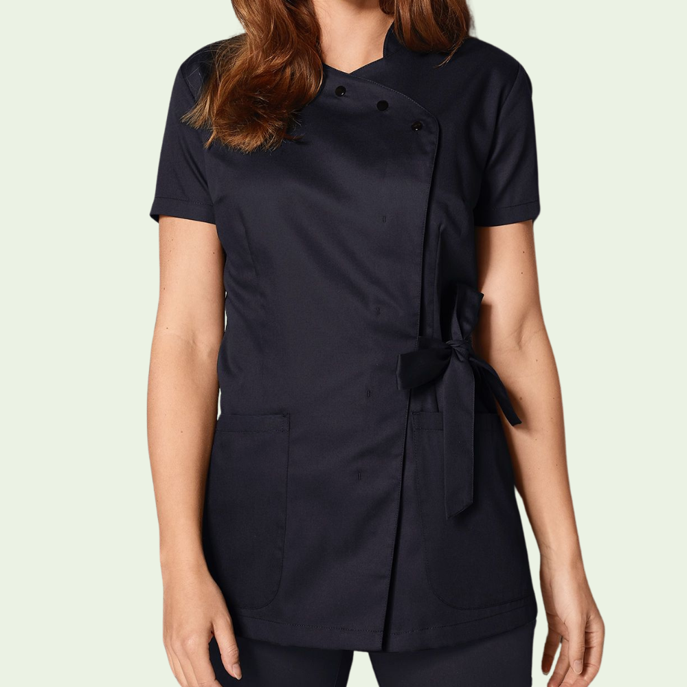 Women's Stand Collar Decorated Bowknot Scrub Top