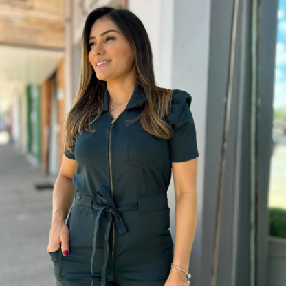 Women's Polo Neck Puff Sleeve Jumpsuit