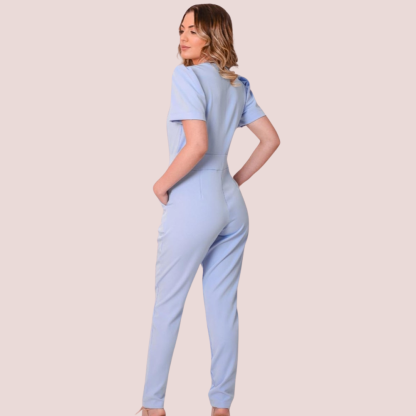 Women's V-neck Puff Sleeve Scrub Jumpsuit