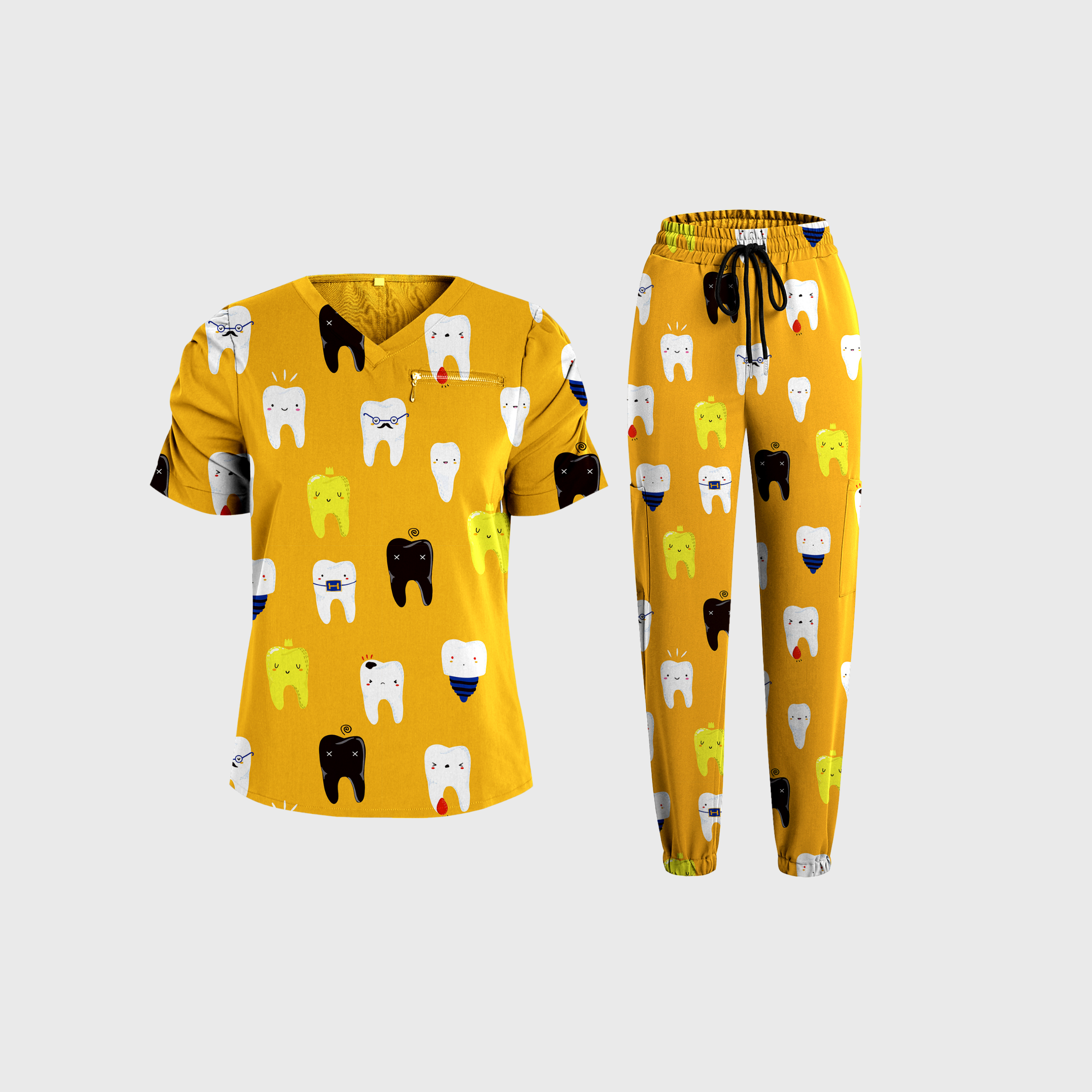Women's V-neck Cute Teeth Collection Scrub Set GTP02