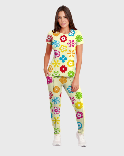 Women's Colorful Floral Pattern Scrub Set ST6195