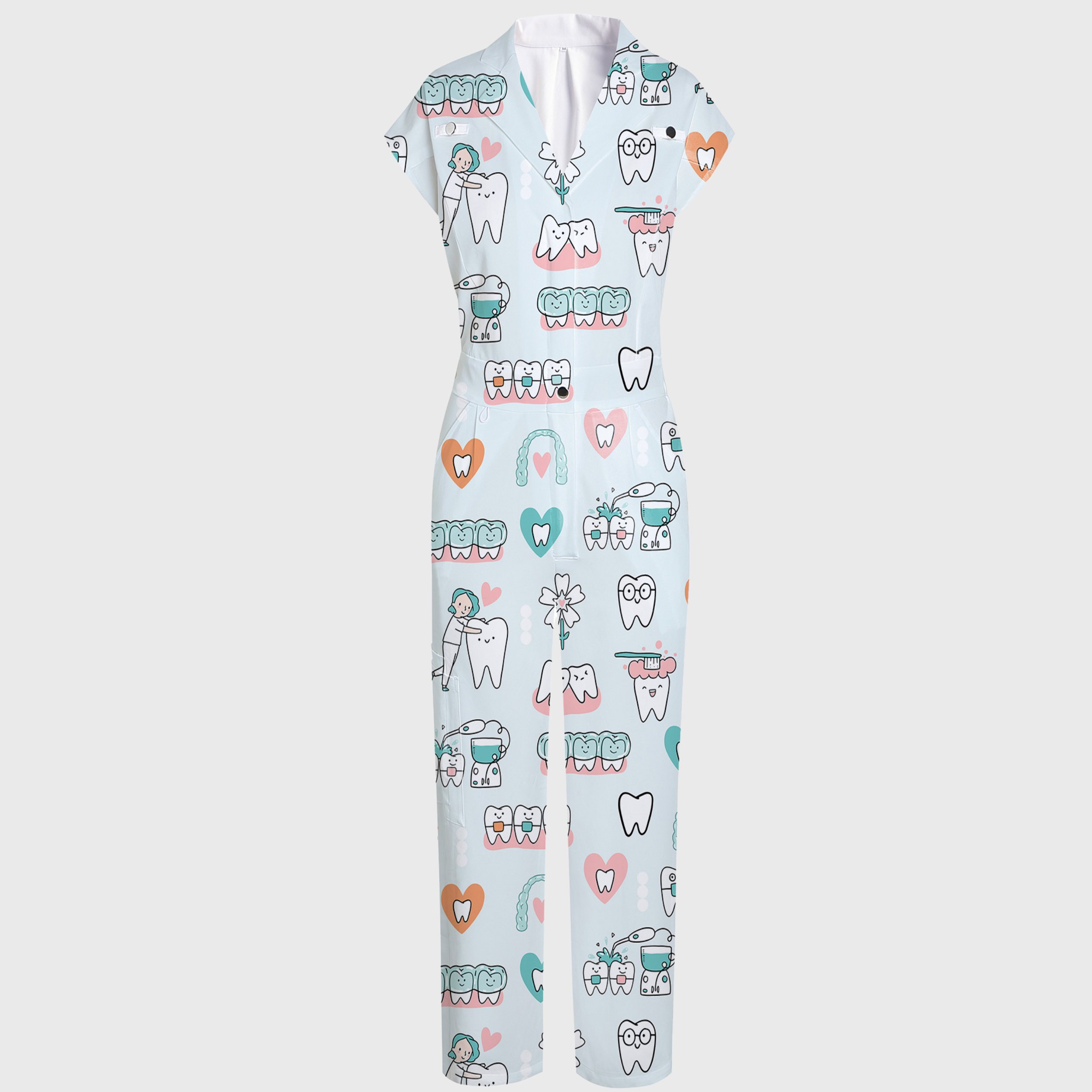 Women's Teeth Collection Printed Wide Leg Scrub Jumpsuit