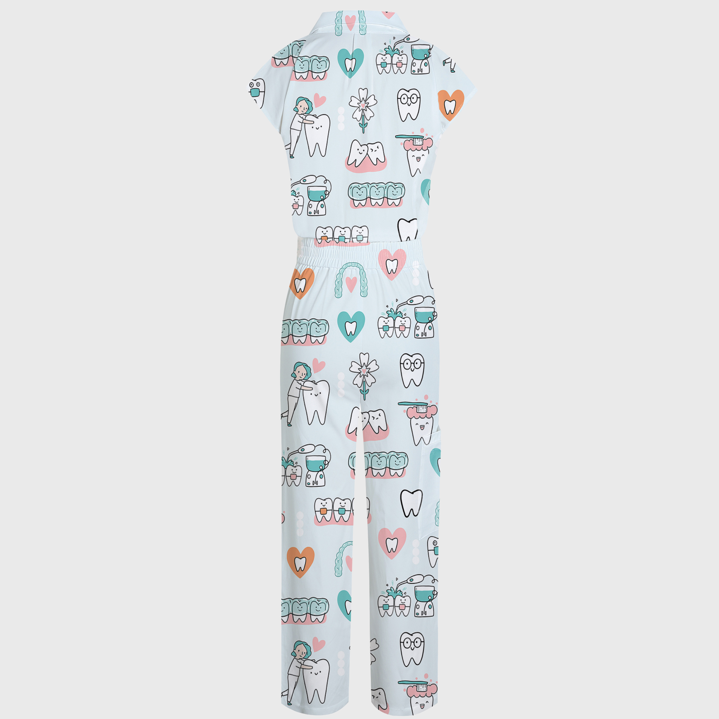 Women's Teeth Collection Printed Wide Leg Scrub Jumpsuit