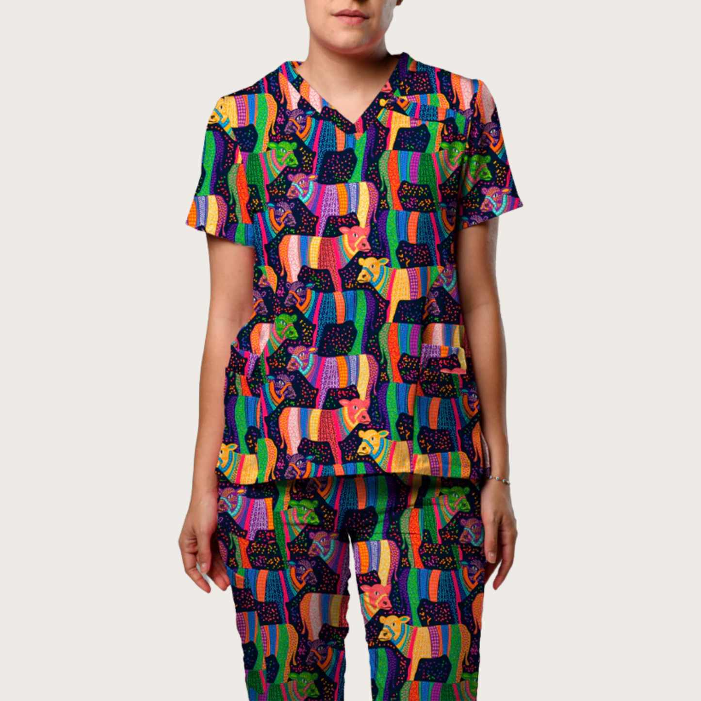 Women's Cows Parade V-neck Scrub Set SA4