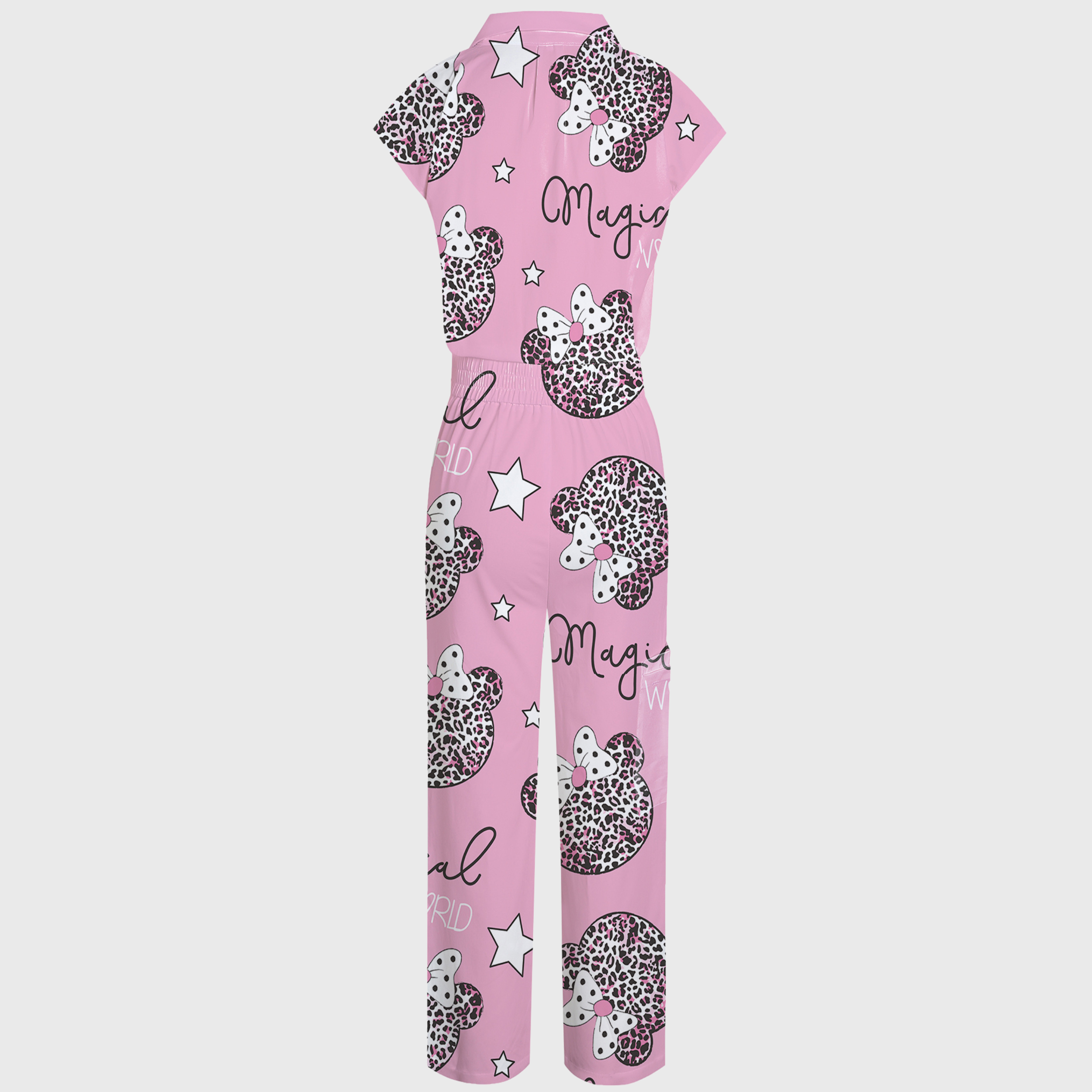 Women's Cute Mouse Print Wide Leg Frosted Scrub Jumpsuit