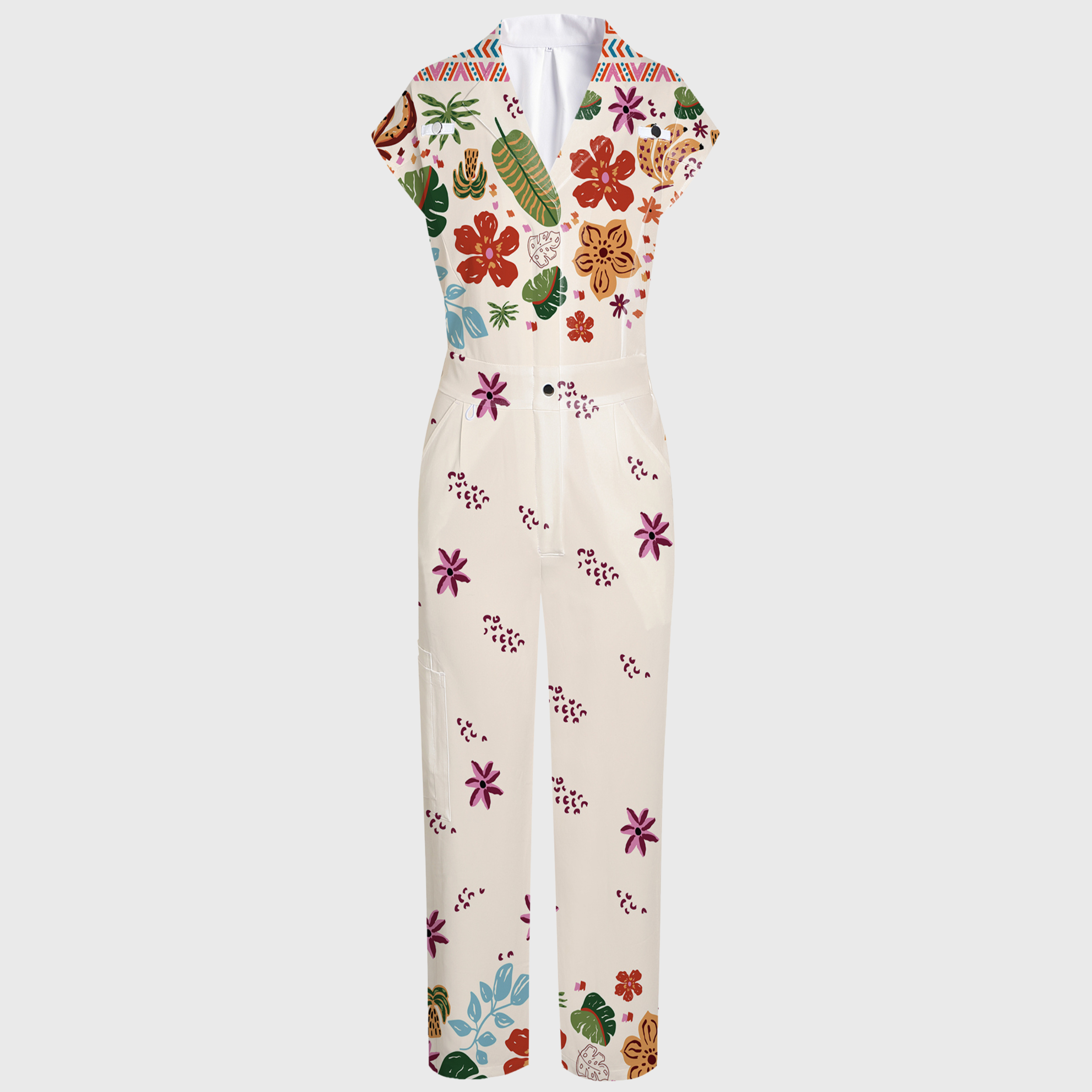 Women's Botanical Print Wide Leg Frosted Scrub Jumpsuit
