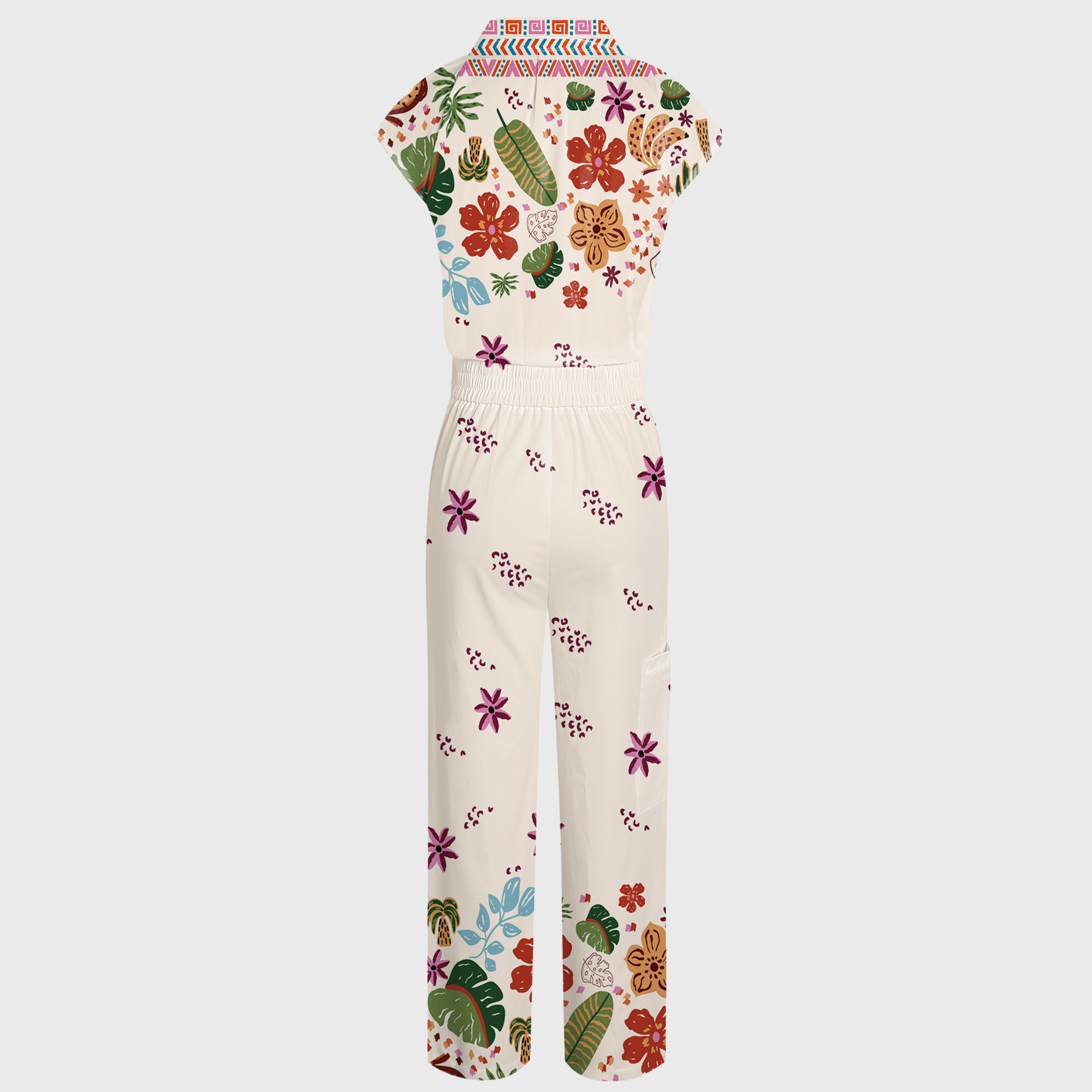 Women's Botanical Print Wide Leg Frosted Scrub Jumpsuit
