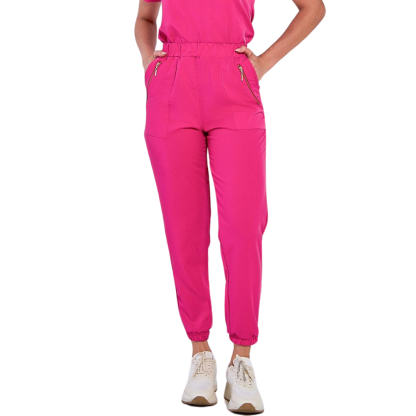 Women's Zipper Decorative Pocket Elastic Waist Scrub Pants