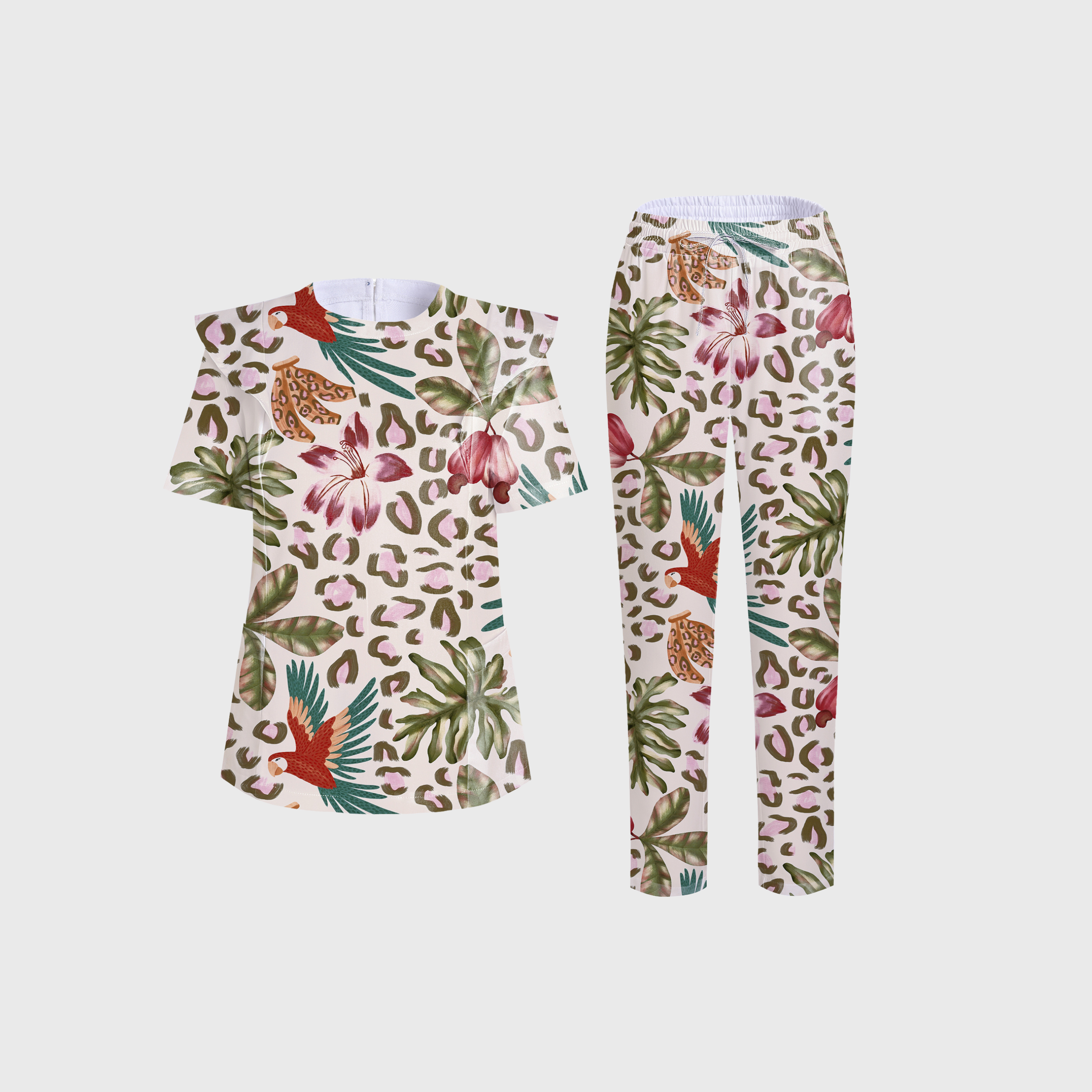 Women's Tropical Jungle Printed Scrub Set PT05