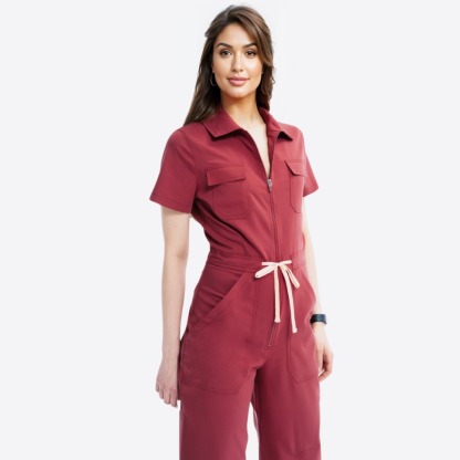 Women's Polo Neck Four Pockets Straight Leg Jumpsuit