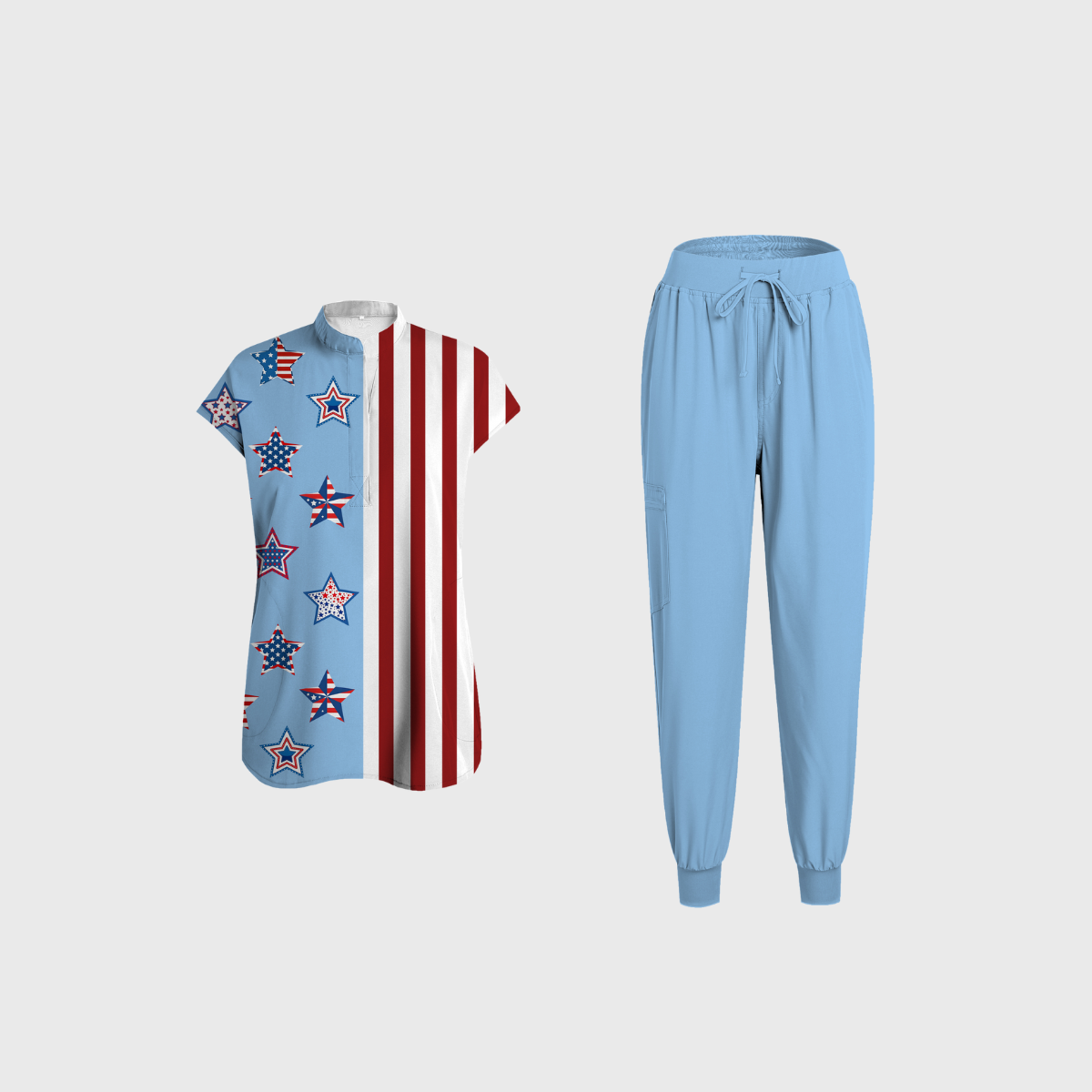 Women's Round Neck Independence Day Printed Scrub Set SI13
