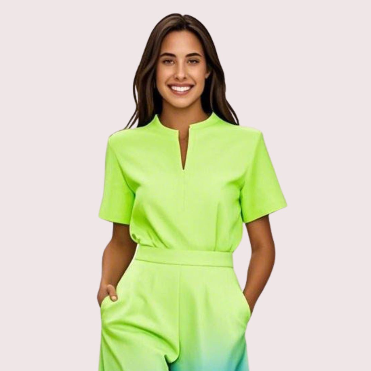 Women's  V-Neck Stylish Solid Color Design Scrub Top