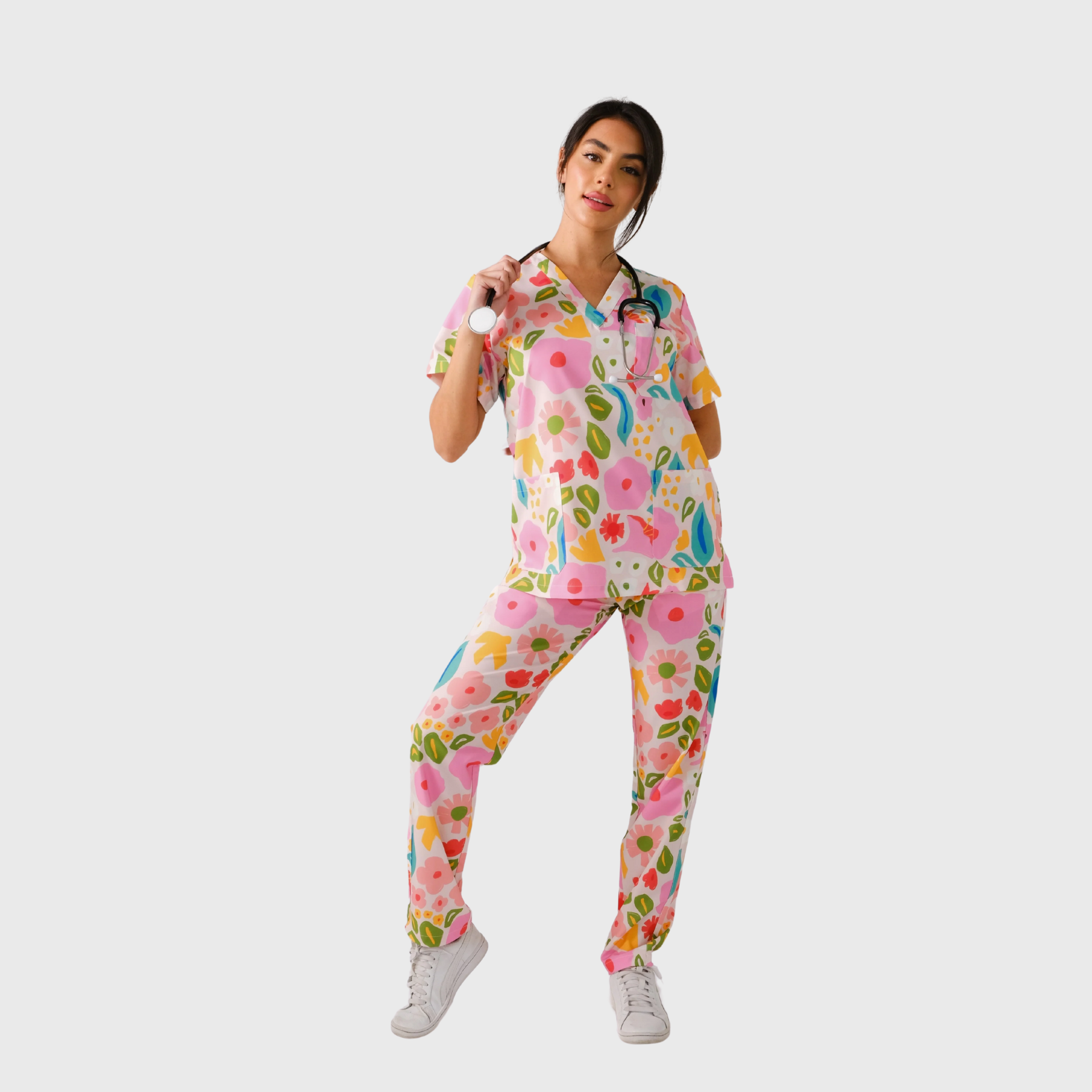 Women's 3-Pocket Summer Garden Print Scrub Pants