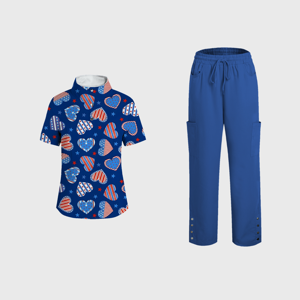Women's V-Neck Independence Day Printed Scrub Set SI26