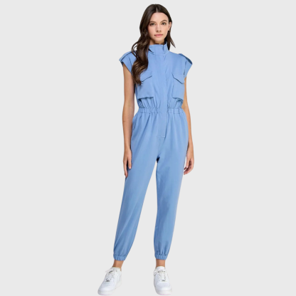 Women's High Neck Folded Sleeves with Epaulettes Jumpsuit