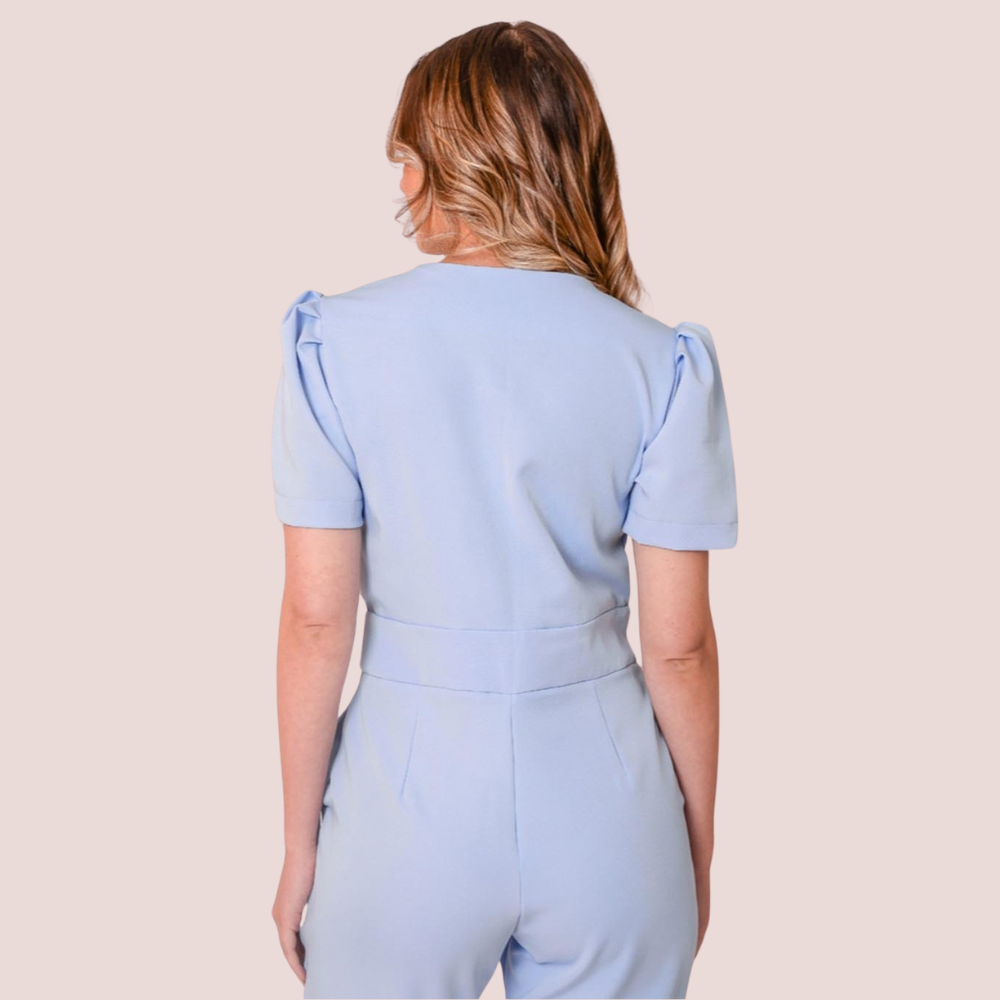 Women's V-neck Puff Sleeve Scrub Jumpsuit
