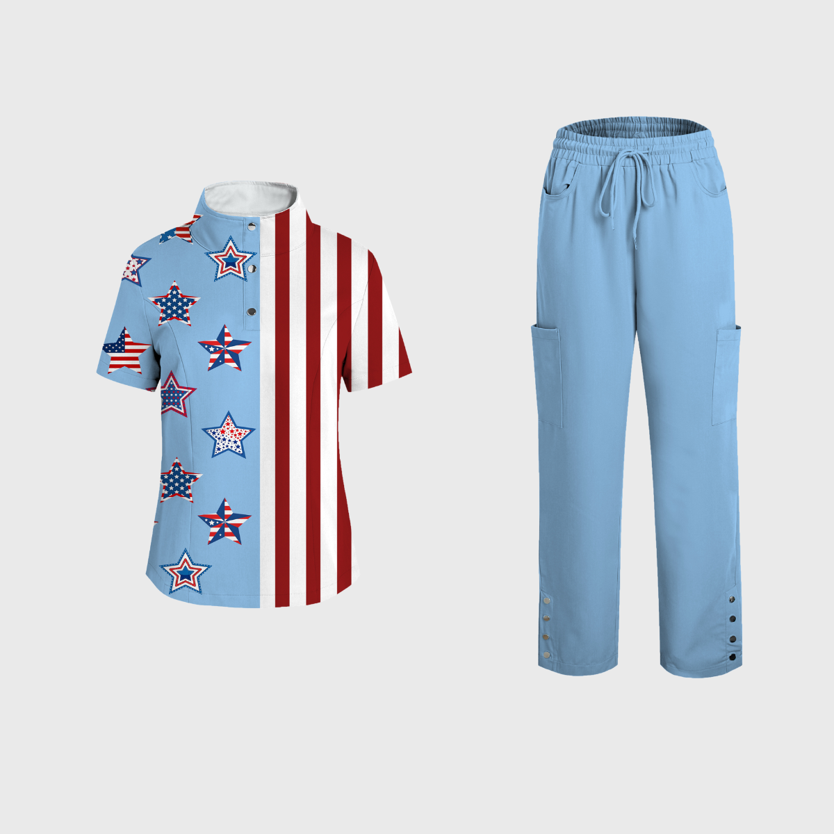 Women's V-Neck Independence Day Printed Scrub Set SI27