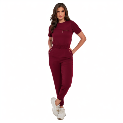 Women's Zipper Decorative Pocket Elastic Waist Scrub Pants