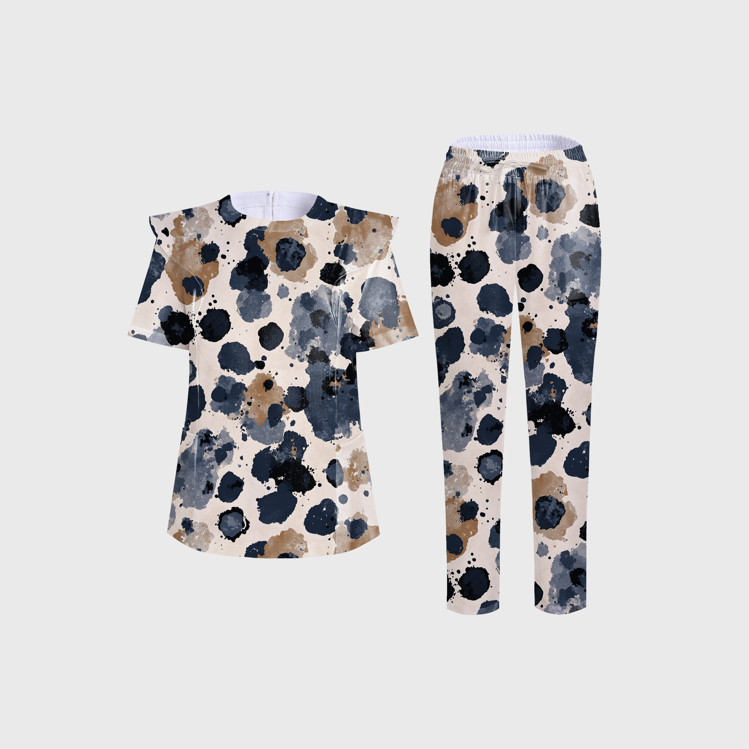 Women's Dark Leopard Printed Scrub Set PT07