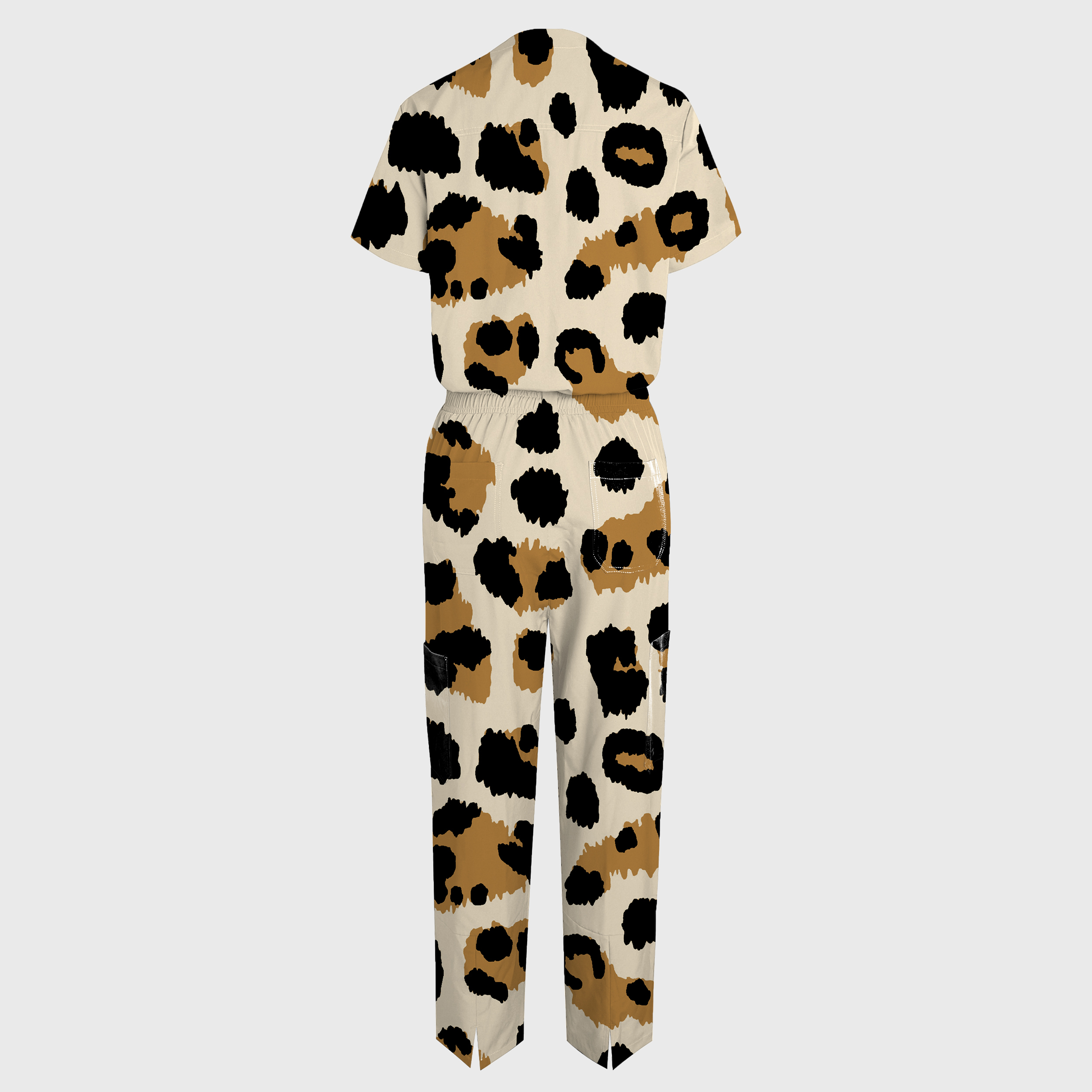 Women's Spot Print V-neck Wide Leg Scrub Jumpsuit