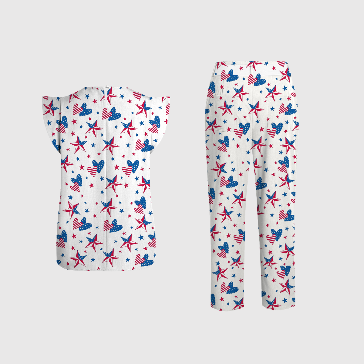 Women's Independence Day Pattern Fly Sleeve Scrub Set ST6253