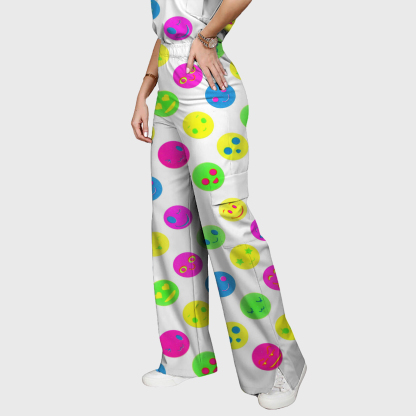 Women's Colorful Smiley Face Pattern Nurse Scrub Set