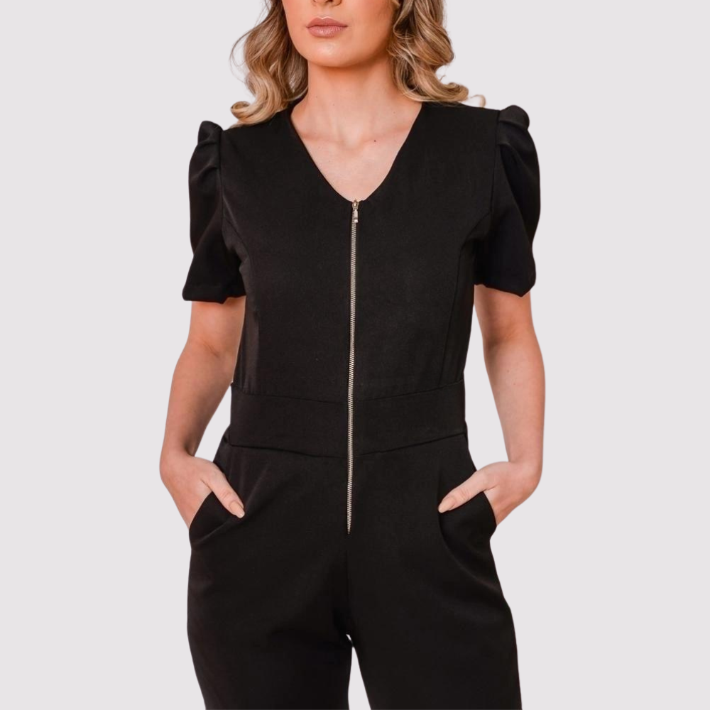 Women's V-neck Puff Sleeve Scrub Jumpsuit
