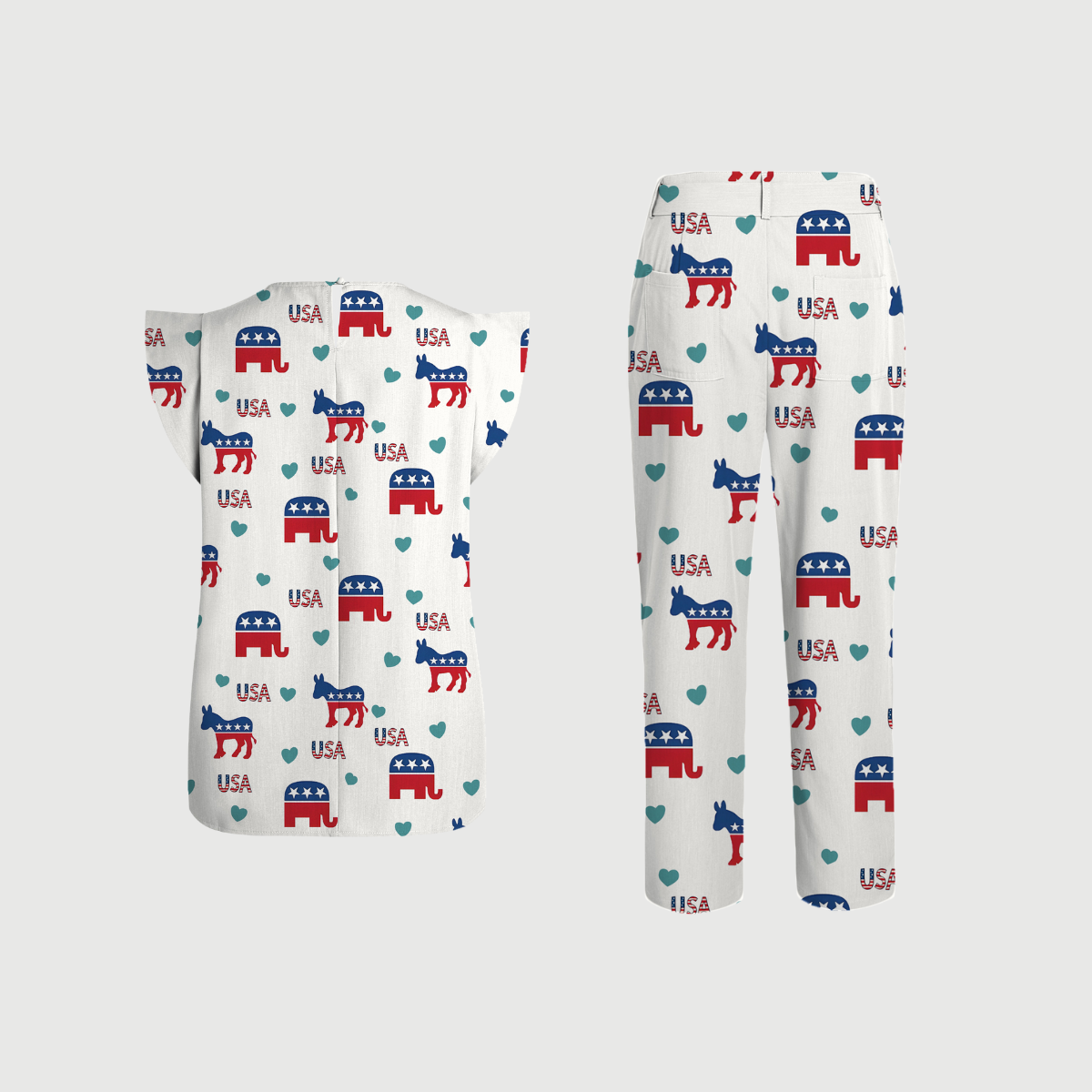 Women's Independence Day Pattern Fly Sleeve Scrub Set ST6252