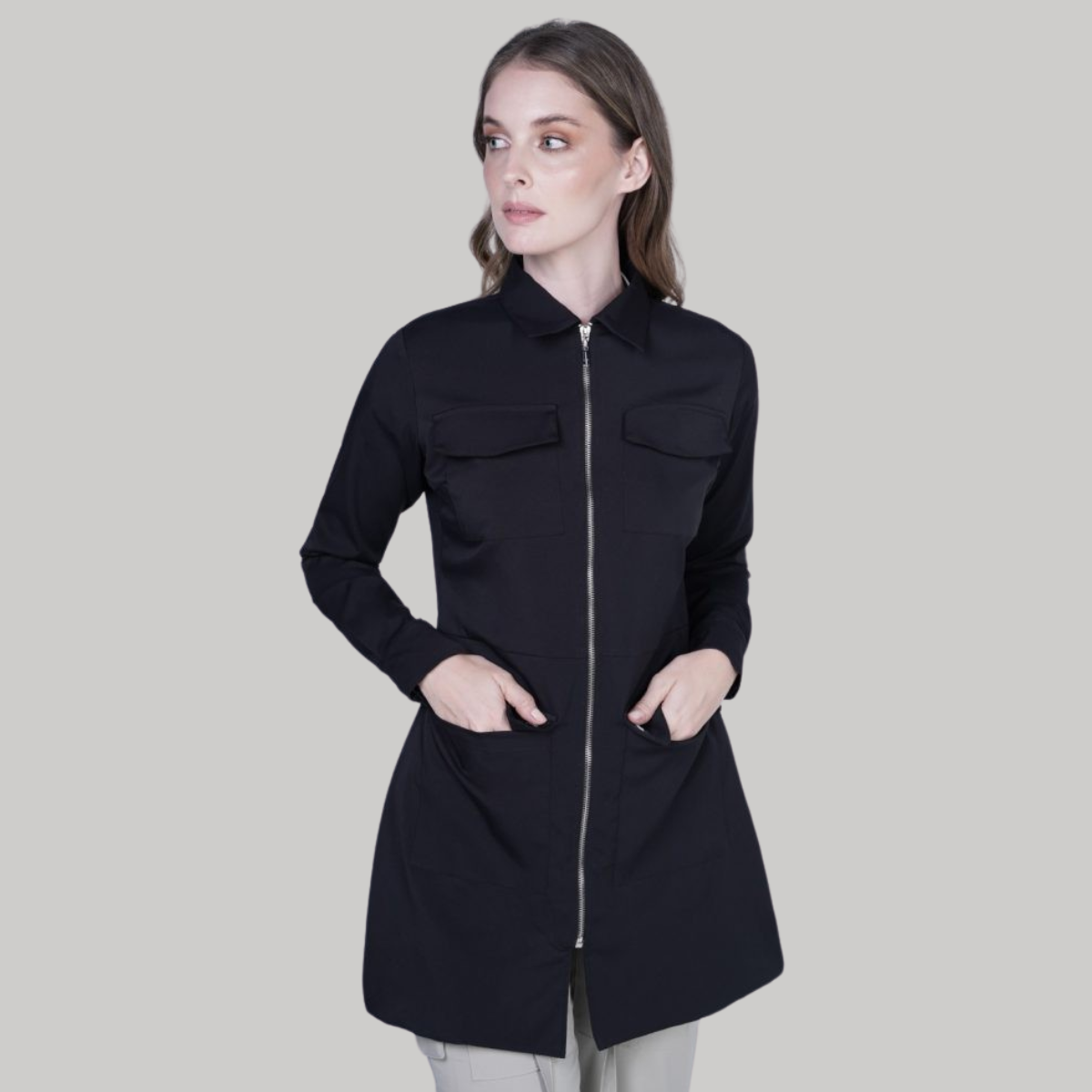 Women's Nurse Zippered Surgical Coat with Pockets