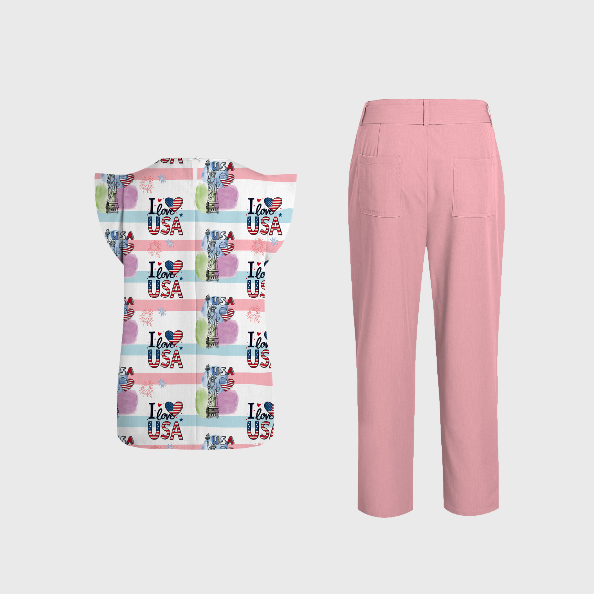 Women's Independence Day Pattern Fly Sleeve Scrub Set ST6257