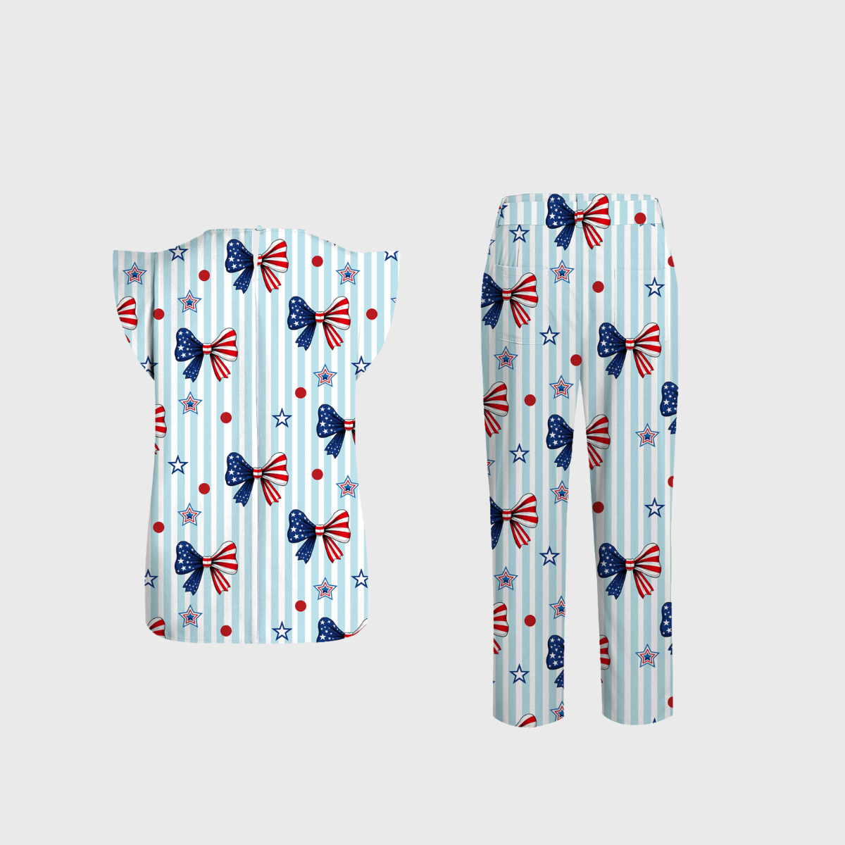 Women's Independence Day Pattern Fly Sleeve Scrub Set ST6251