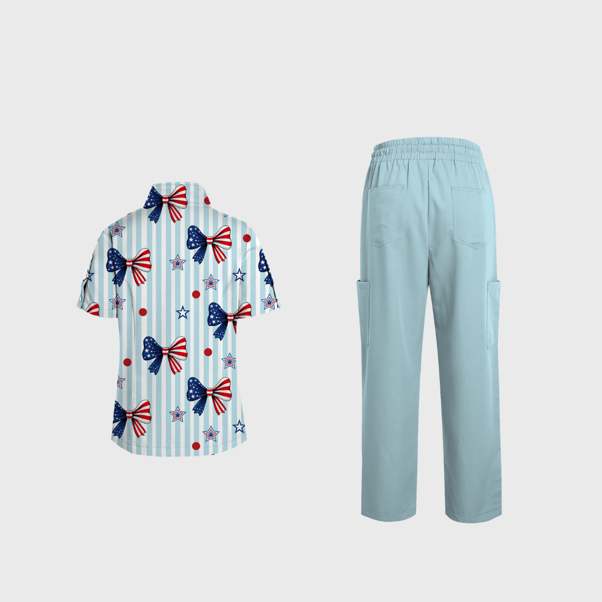 Women's V-Neck Independence Day Printed Scrub Set SI22
