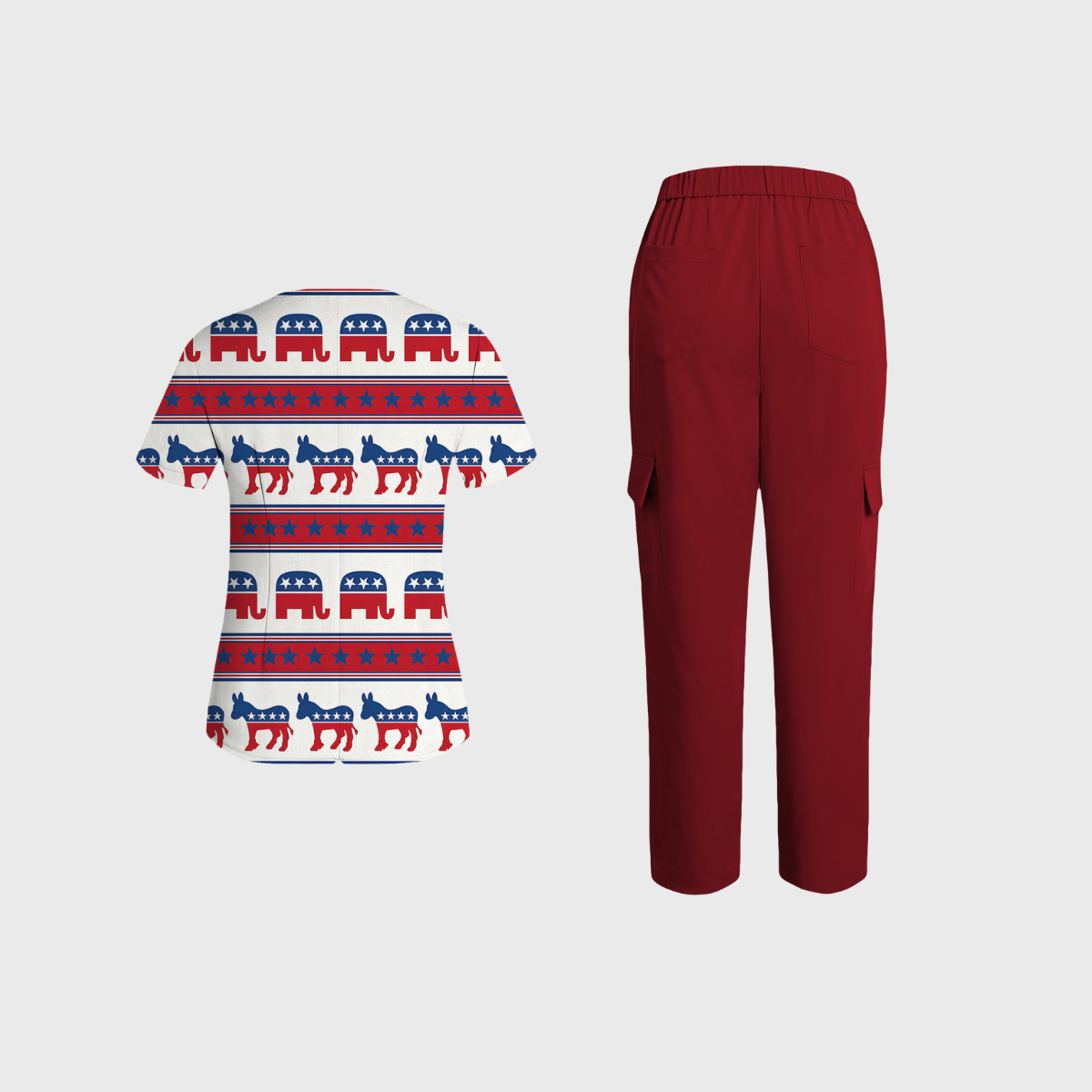 Women's V-neck Independence Day pattern Scrub Set SI04