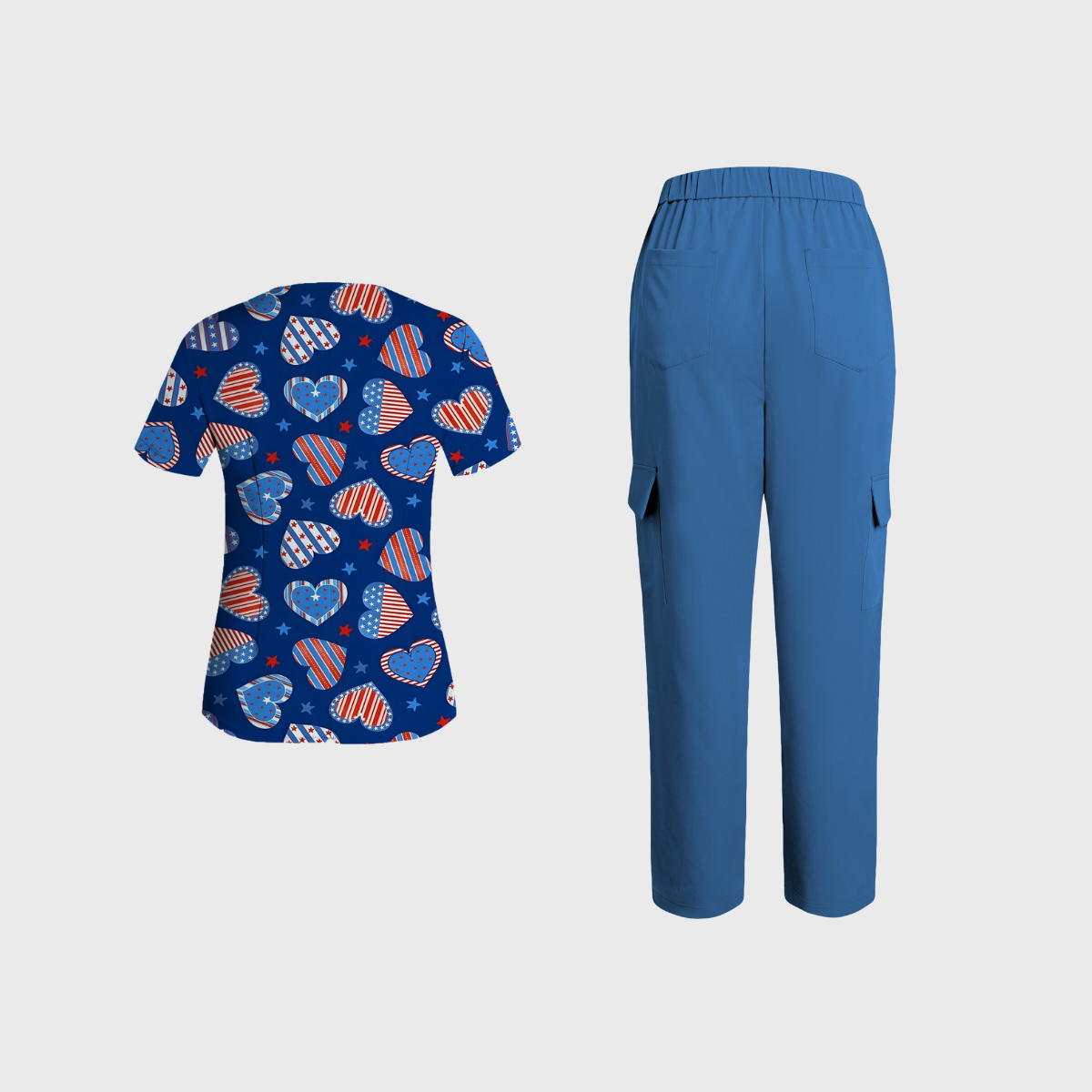 Women's V-neck Independence Day pattern Scrub Set SI05