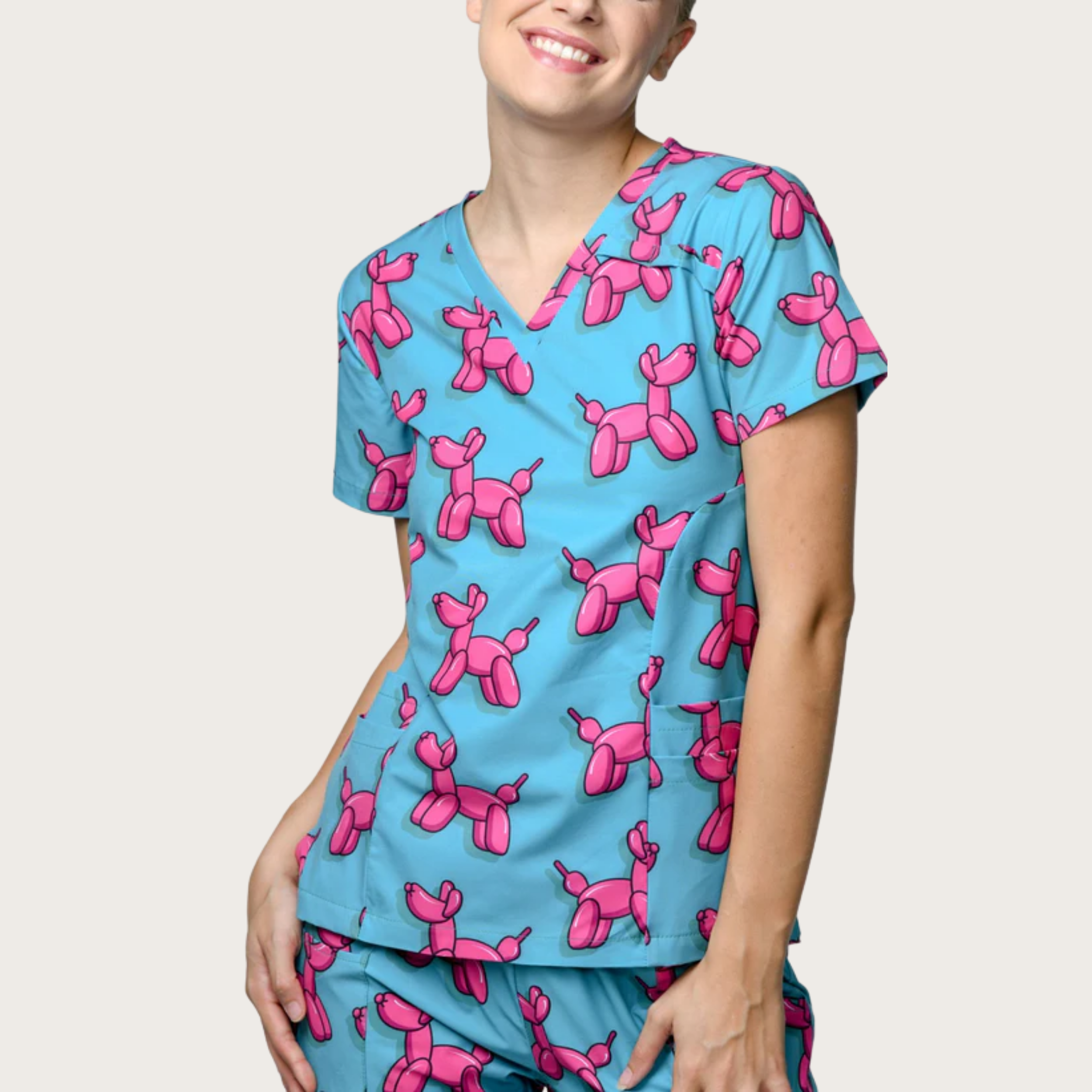 Women's Balloon Dog V-neck Scrub Top