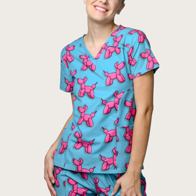 Women's Balloon Dog V-neck Scrub Set SA6