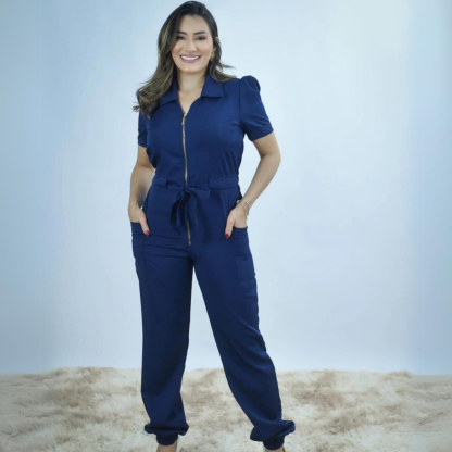 Women's Polo Neck Puff Sleeve Jumpsuit