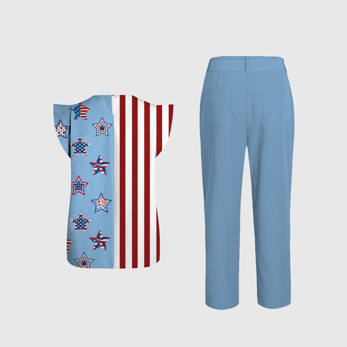 Women's Independence Day Pattern Fly Sleeve Scrub Set ST6255