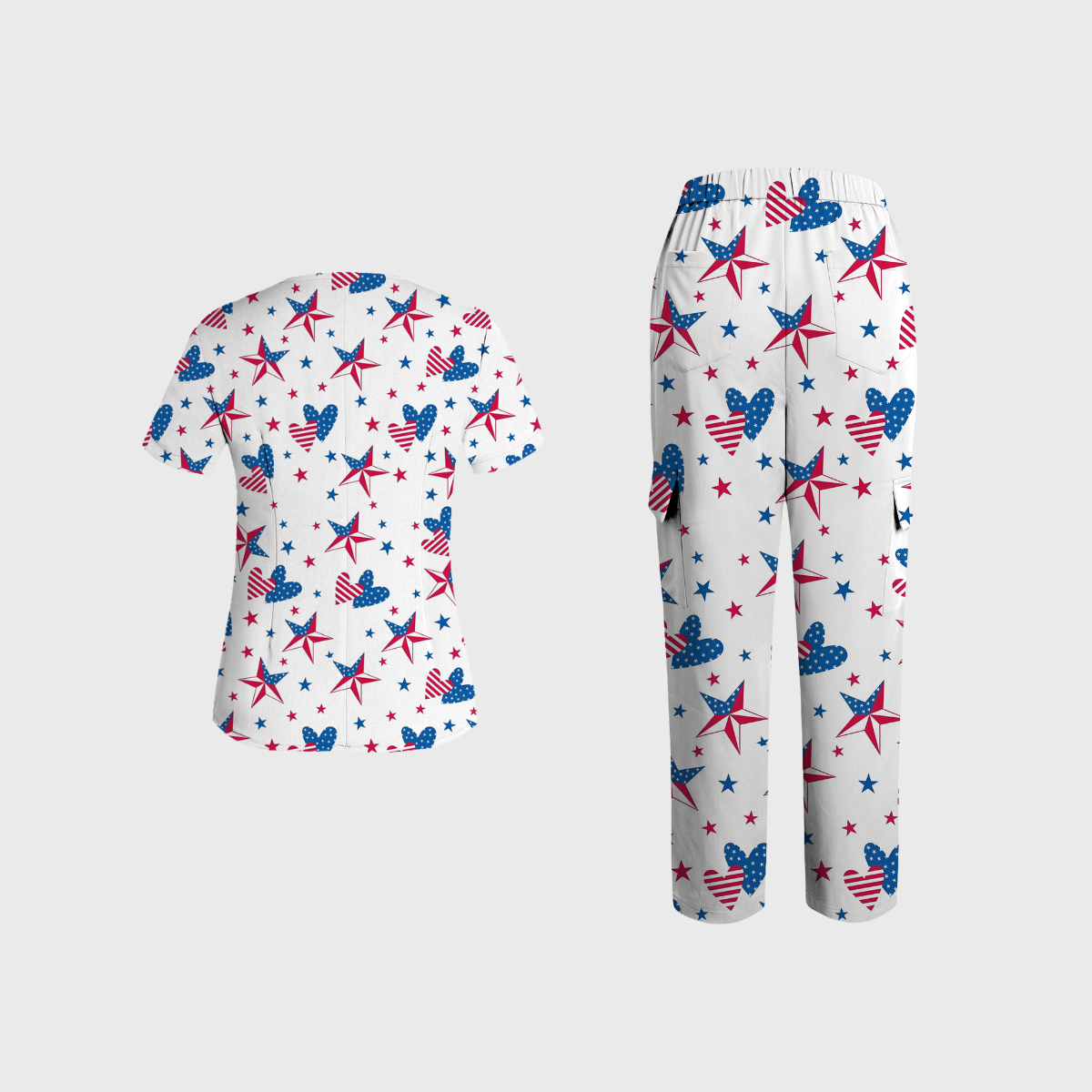 Women's V-neck Independence Day pattern Scrub Set SI03