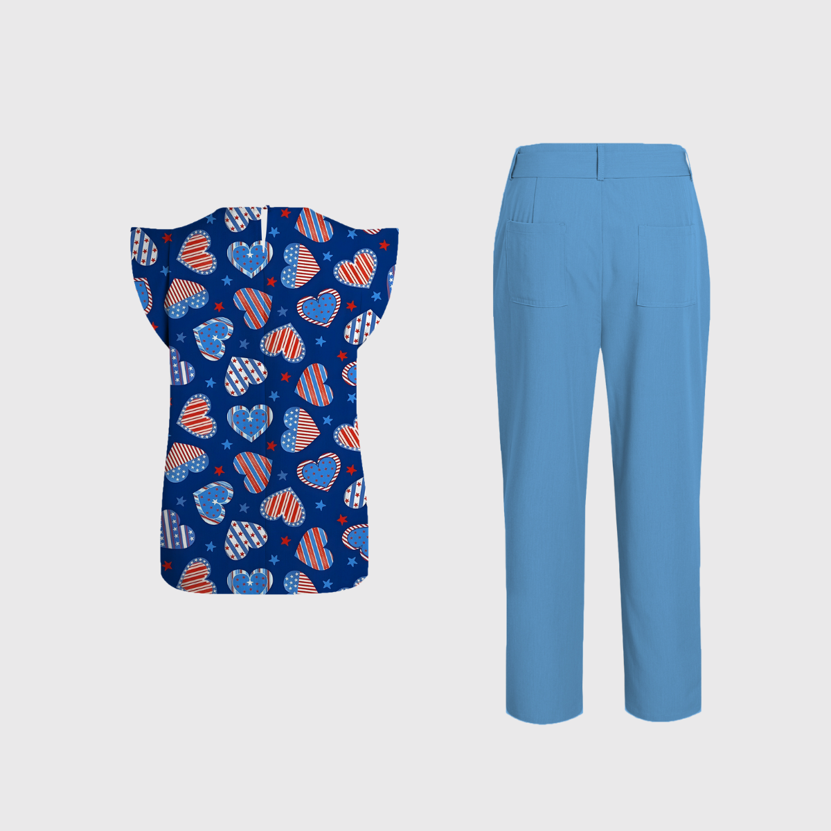 Women's Independence Day Pattern Fly Sleeve Scrub Set ST6254